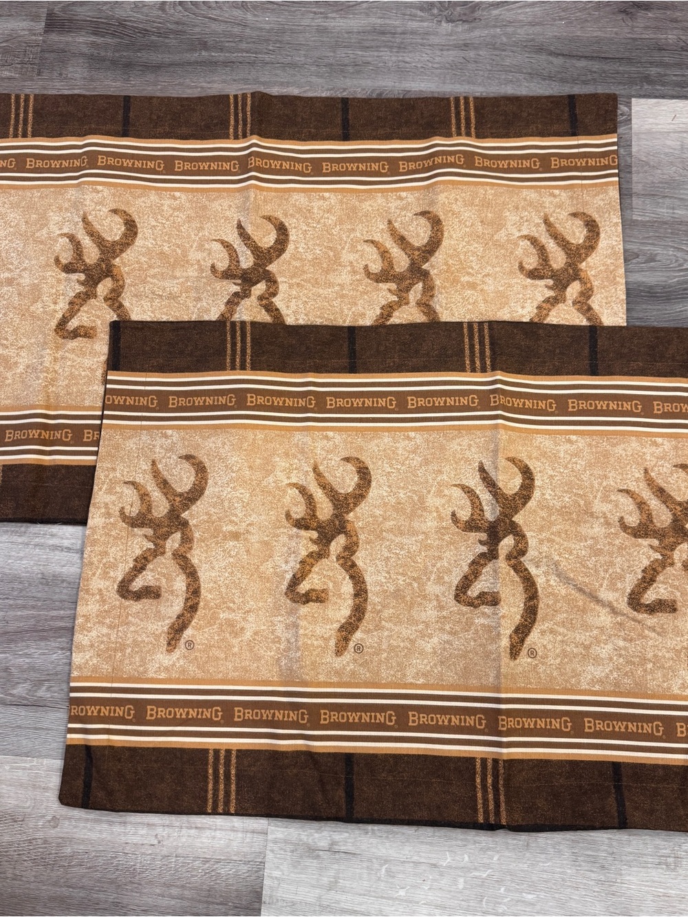 Browning Deer Logo Pillowcases Set of 2 King Size Brown Tan Cotton Rustic Cabin